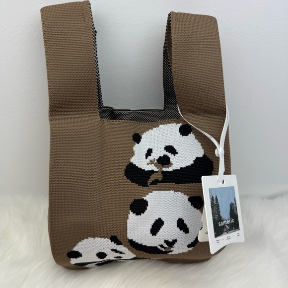NWT Dark Chocolate Pandas Compact Stylish Essentials Handheld Bag - Picture 3 of 8